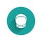 White Astronaut helmet icon isolated with long shadow. Green circle button. Vector