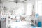 White atelier. A painter or artist atelier, craft room, with white interior. Generative AI