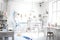 White atelier. A painter or artist atelier, craft room, with white interior. Generative AI