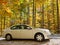 White auto and yellow trees at Logar Valley - bright colored autumn in Slovenia