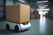 White Automated Modern Retail Warehouse Delivery AGV robot.