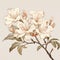 White Azalea Flower Branch: Charming Illustration In Art Nouveau Style