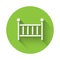 White Baby crib cradle bed icon isolated with long shadow. Green circle button. Vector