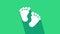 White Baby footprints icon isolated on green background. Baby feet sign. 4K Video motion graphic animation