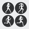 White background with black circles set of silhouettes of women athletes running