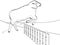 White background, black lines, the sheep jumps over the fence. Training animals on the farm. Vector