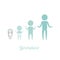 White background with blue color silhouette pictogram male generations people