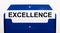 On a white background, a blue folder for papers. In the folder is a sheet of paper with the word EXCELLENCE