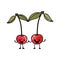White background of colored crayon silhouette of realistic pair of cherry fruits caricature