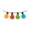 White background with colorful festoons bulb lights in closeup