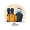 White background of enjoy vacation with fins and luggage and cruise