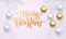 White background golden decoration ball ornament Merry Christmas holiday greeting