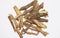 White background Liquorice or licorice or Mulethi is root of glycyrrhiza glabra from a sweet flacour can be extracted. Used in