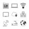 White background with monochrome icons of network broadcasting and storage