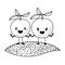 White background of monochrome pair of orange fruits caricature over grass