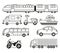 White background with monochrome set of vehicles of transport