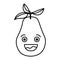 White background with monochrome silhouette of smiling cartoon pear fruit