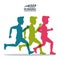 White background of poster keep running with colorful men silhouettes athletes