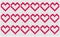 White background with repeating pixel-like hearts, patchwork or cross stitch pattern