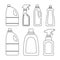 White background of silhouette of set bottles cleaning items laundry