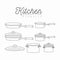 White background with silhouette set of kitchen pots and pans with lids kitchen utensils