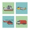 White background with square set of vehicles of transport boat airplane helicopter and truck