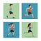 White background with squares set of people athletics running