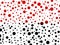 White background texture with black-red large and small polka dots