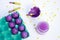 A white background with tools for Easter eggs dyeing. Children Easter activity.Colored eggs