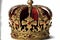 On a white background, a traditional red and gold velvet crown is 