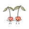 White background with watercolor silhouette of pair of cherry fruits caricature