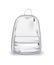 White backpack design front view. College or school rucksack mockup vector illustration. Realistic youth pack of fabric