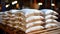 White bag rice or grits storage barn, Close-up of a warehouse with bulk