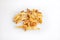 White bait fish fried on white plate, white background - isolated, top view