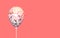 White balloon covered with shiny sequins on coral pastel background 3D illustration with copy space