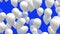 White balloons on blue