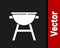 White Barbecue grill icon isolated on black background. BBQ grill party. Vector