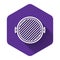 White Barbecue grill icon isolated with long shadow. Top view of BBQ grill. Purple hexagon button