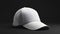 A white baseball cap mock up placed on a clean black background. Suitable for various marketing and promotional materials