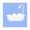 White bathtub in the bathroom. Vintage bath and soap foam bubbles on a blue background. Vector illustration