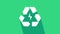 White Battery with recycle symbol line icon isolated on green background. Battery with recycling symbol - renewable