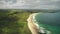 White Beach sand coast aerial zooming, Antrim County, Nortern Ireland. Epic Irish landscape