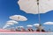 White beach umbrellas on Rimini beach, Italy