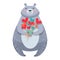 White Bear with Bouquet of Fowers Isolated Vector