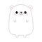 White bear face head body. Black contour silhouette. Doodle linear sketch. Pink cheeks. Kawaii animal. Cute cartoon grizzly charac