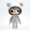 White Bear Wear Doll 112 - Monochromatic Depth And Cartoon-inspired Pop