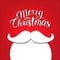 White beard on red background. Merry christmas concept. Santa mustache. New year holidays