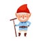 White Bearded Gnome Character with Red Pointed Hat Holding Rake Vector Illustration