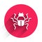 White Beetle bug icon isolated with long shadow. Red circle button. Vector