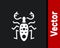White Beetle deer icon isolated on black background. Horned beetle. Big insect. Vector